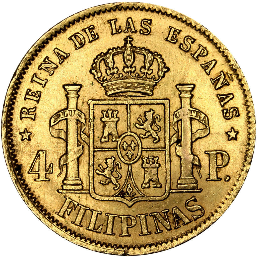 PHILIPPINES, 4 Pesos, 1868, KM #144, AU(50-53), Gold, 6.79