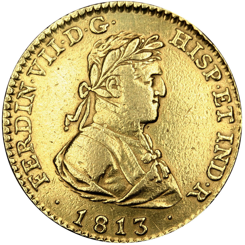 Spagna, Ferdinand VII, 2 Escudos, 1813, Madrid, BB, Oro, KM:480