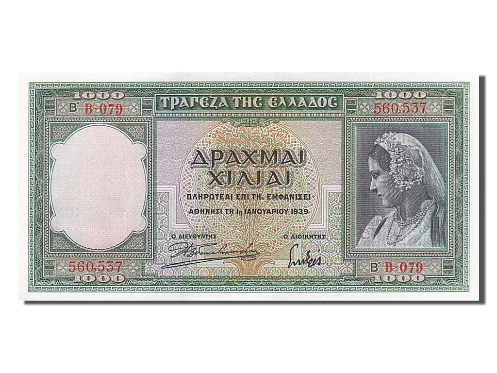 Greece, 1000 Drachmai, 1939, KM #110a, 1939-01-01, UNC(65-70), 560537