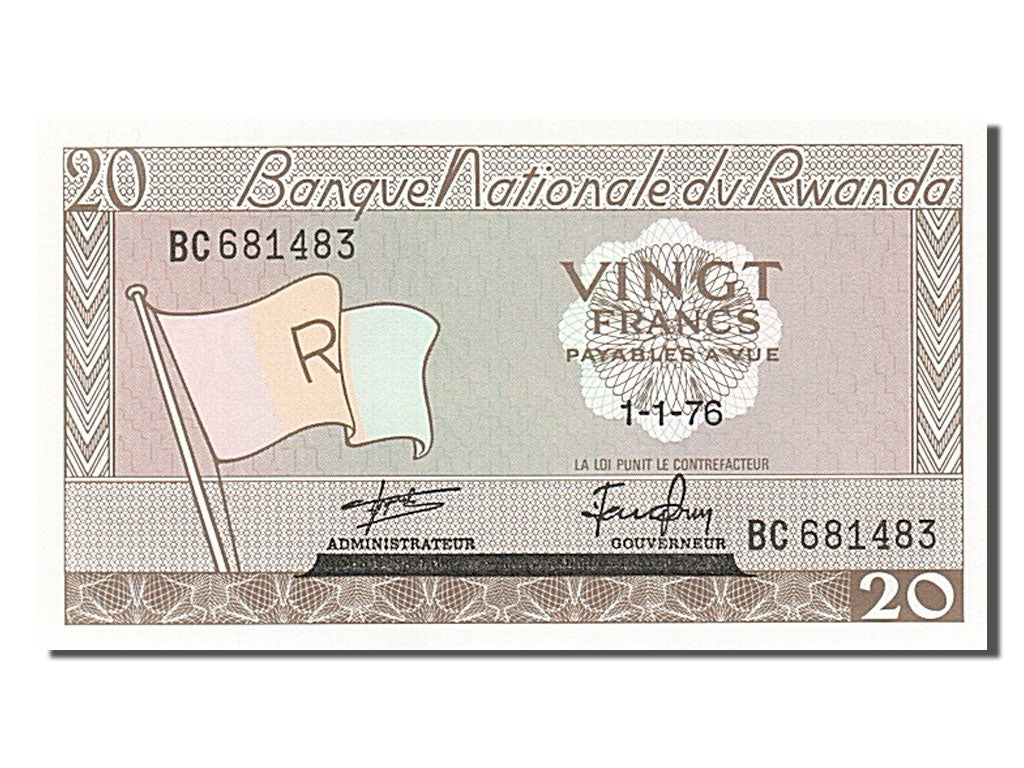 Banknote, Rwanda, 20 Francs, 1964, 1976-01-01, UNC(65-70)