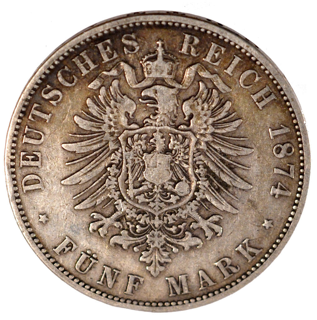 GERMAN STATES, 5 Mark, 1874, Munich, KM #896, EF(40-45), Silver, 27.45
