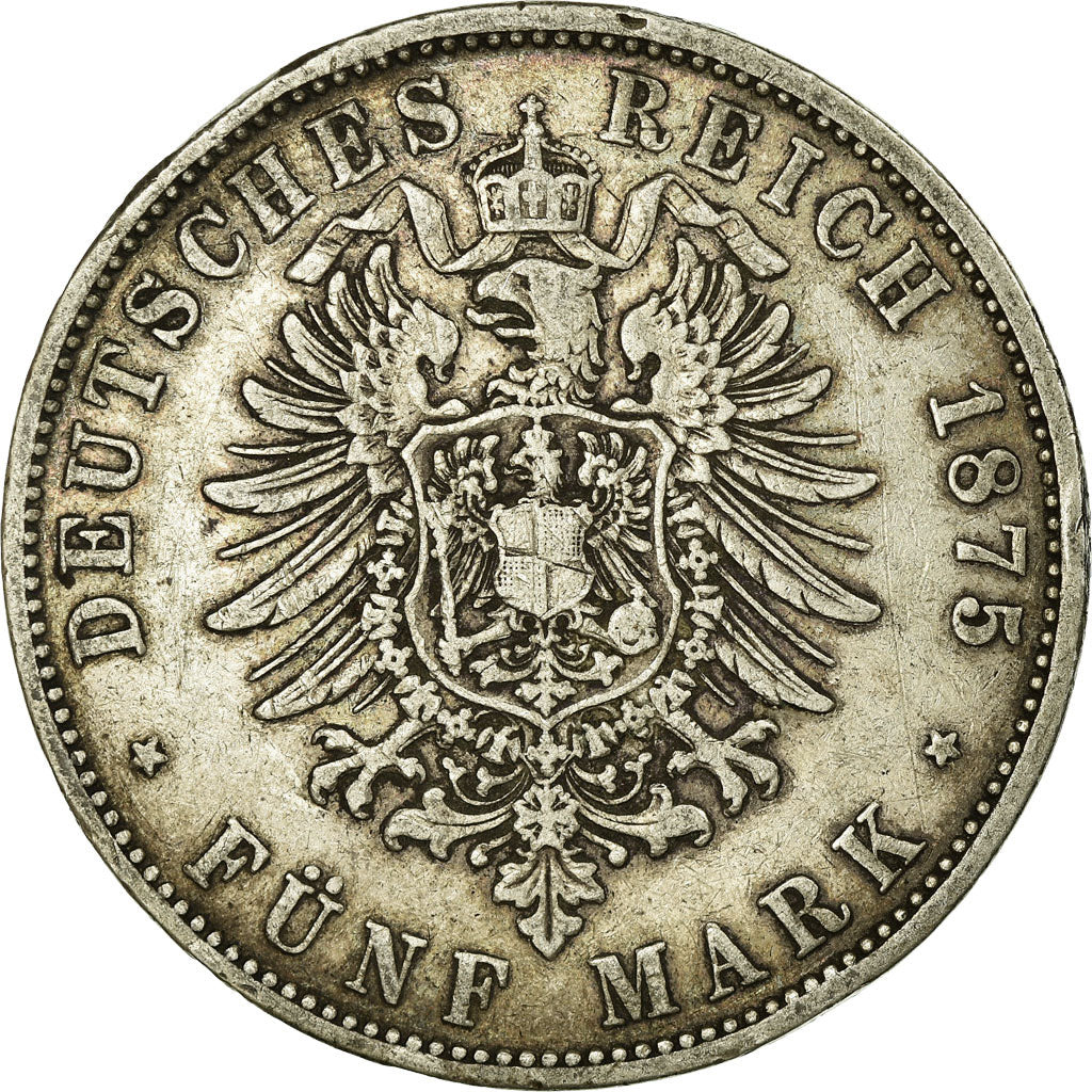 Coin, German States, BAVARIA, Ludwig II, 5 Mark, 1875, Munich, EF(40-45)