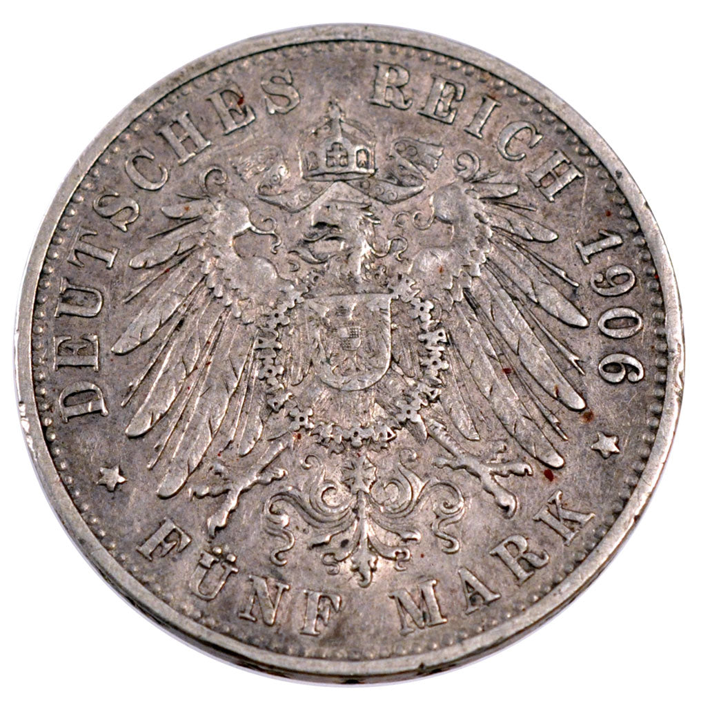 GERMAN STATES, 5 Mark, 1906, Freudenstadt, KM #632, EF(40-45), Silver, 38, 27.70