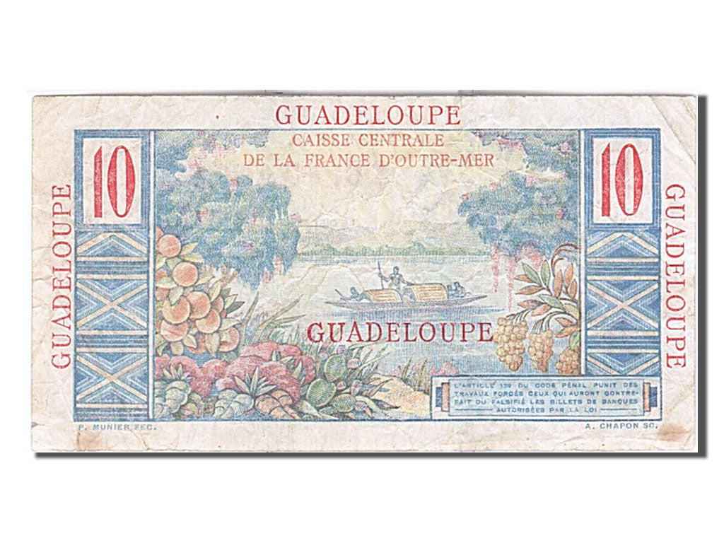 Guadeloupe, 10 Francs, 1947, KM #32, VF(30-35), 020436380