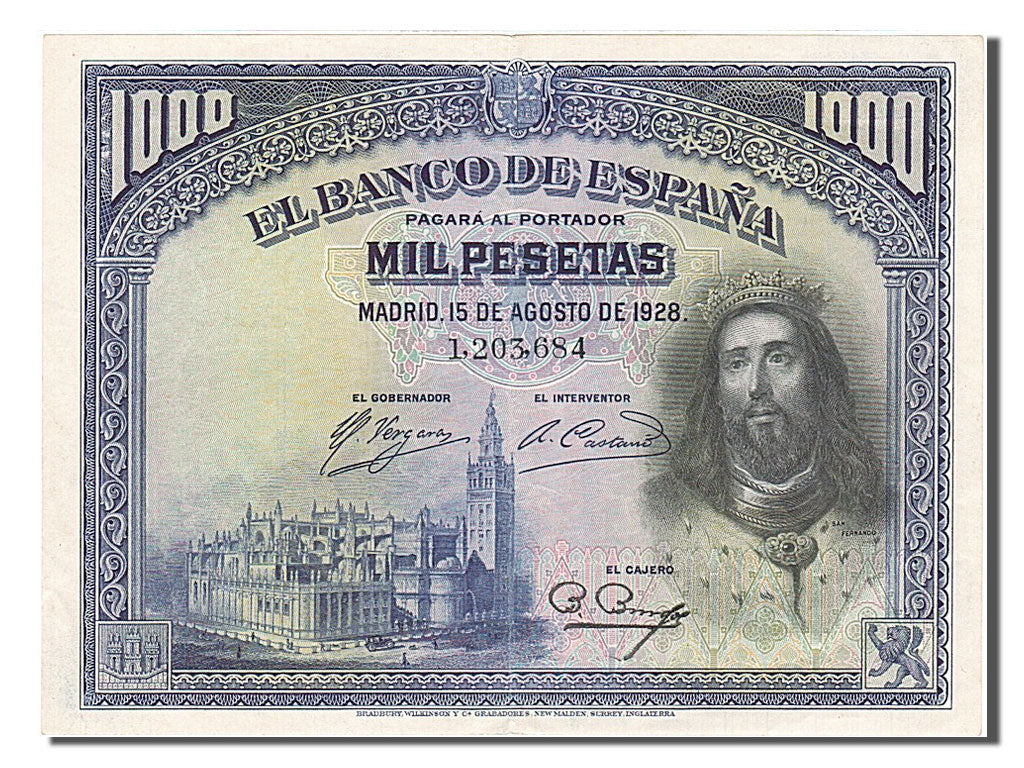 Spain, 1000 Pesetas, 1928, KM #78a, 1928-08-15, UNC(60-62), 1203684