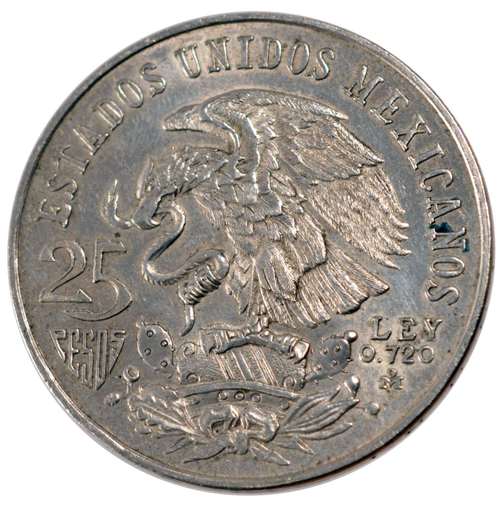 MEXICO, 25 Pesos, 1968, Mexico, KM #479.1, AU(55-58), Silver, 38, 22.36