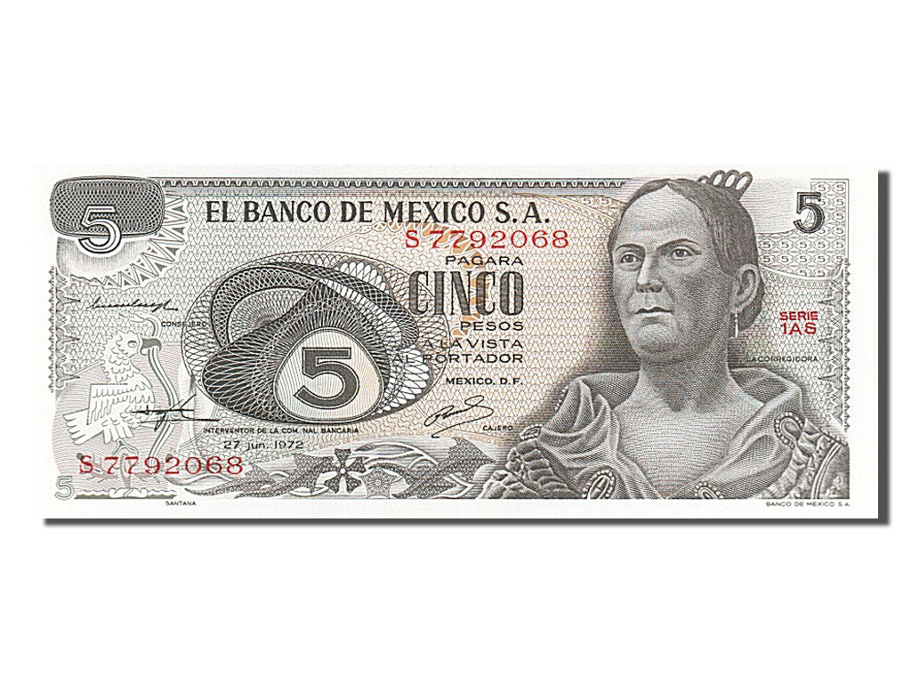 Banknote, Mexico, 5 Pesos, 1972, 1972-06-27, UNC(65-70)
