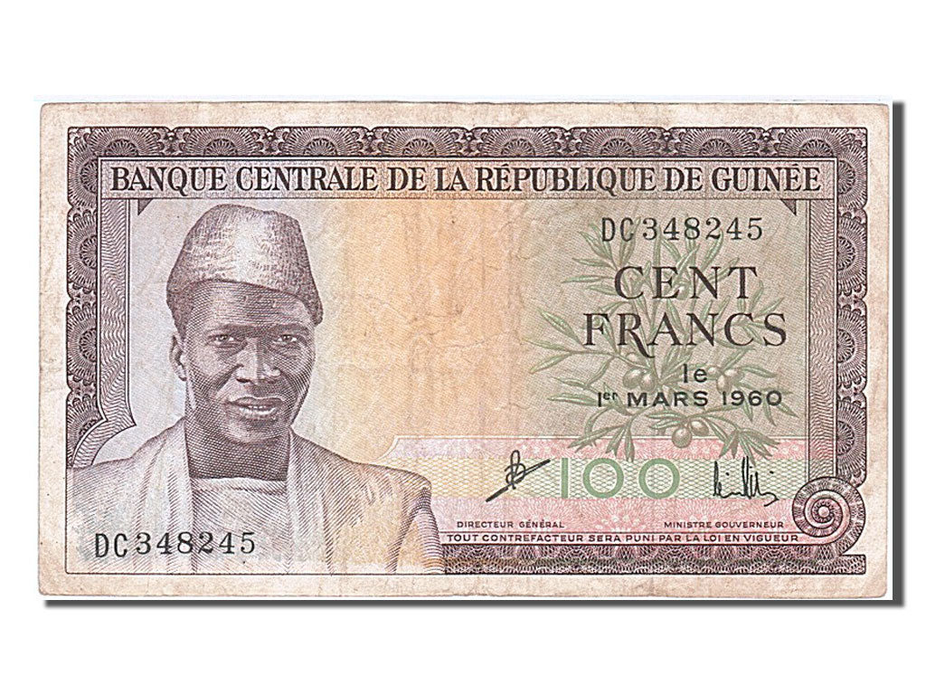 Guinea, 100 Francs, 1960, KM #13a, 1960-03-01, EF(40-45), DC 348245