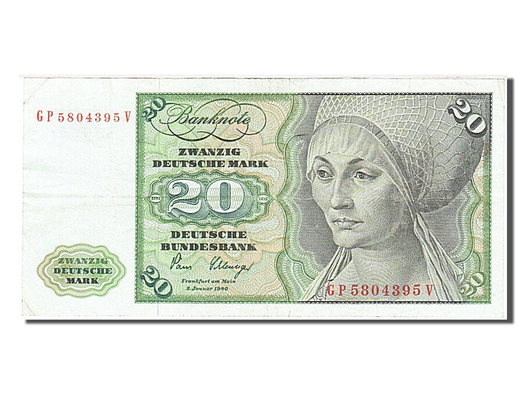 Banconote, GERMANIA - REPUBBLICA FEDERALE, 20 Deutsche Mark, 1980, 1980-01-02