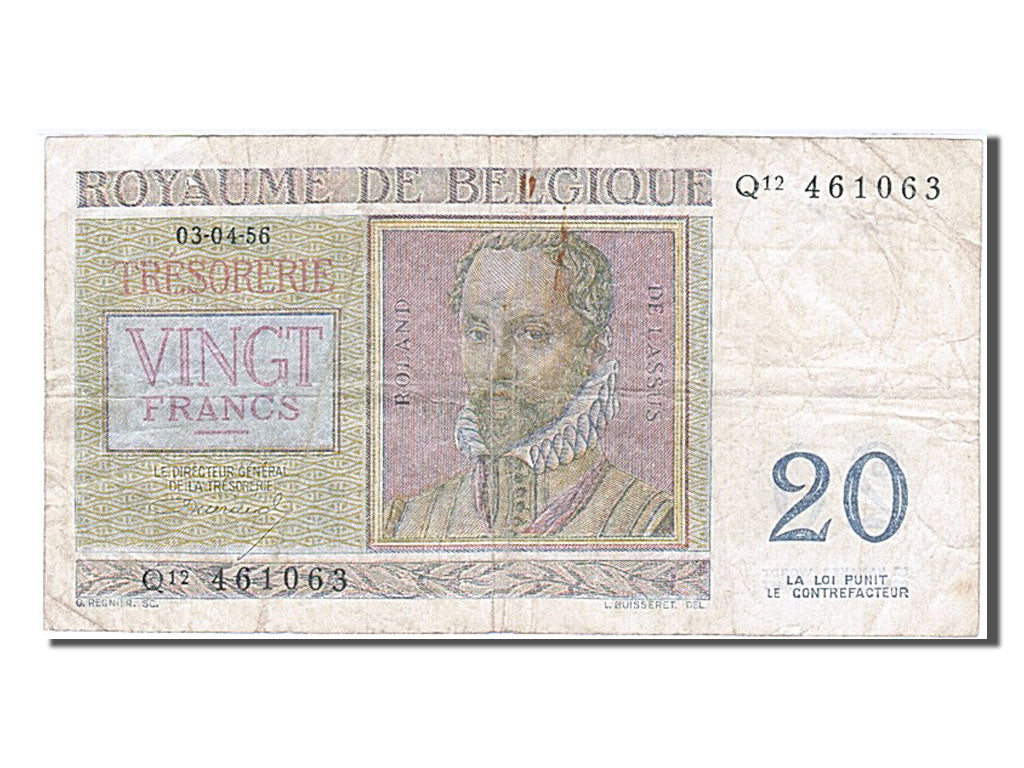 Belgium, 20 Francs, 1956, 1956-04-03, VF(30-35)