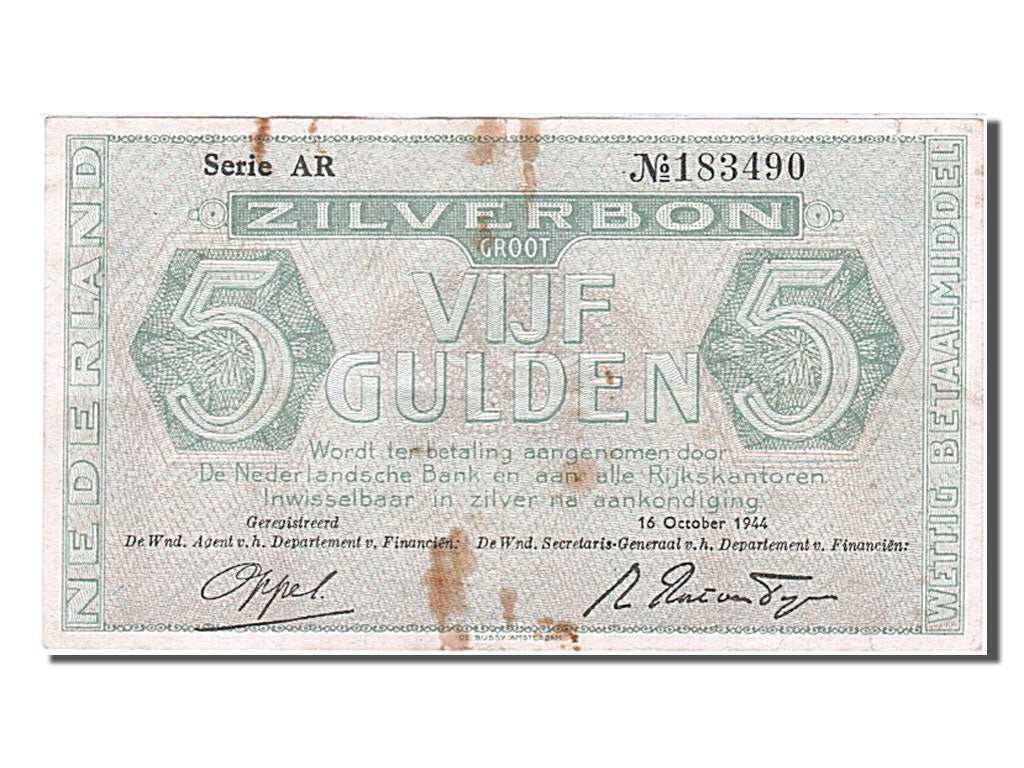 Netherlands, 5 Gulden, 1944, KM #63, 1944-10-16, EF(40-45), AR 183490