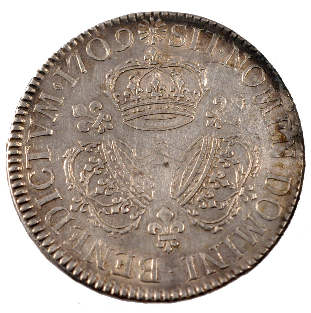 FRANCE, Écu aux 3 couronnes, ECU, 1709, Reims, KM #386.16, EF(40-45), Silver, ..