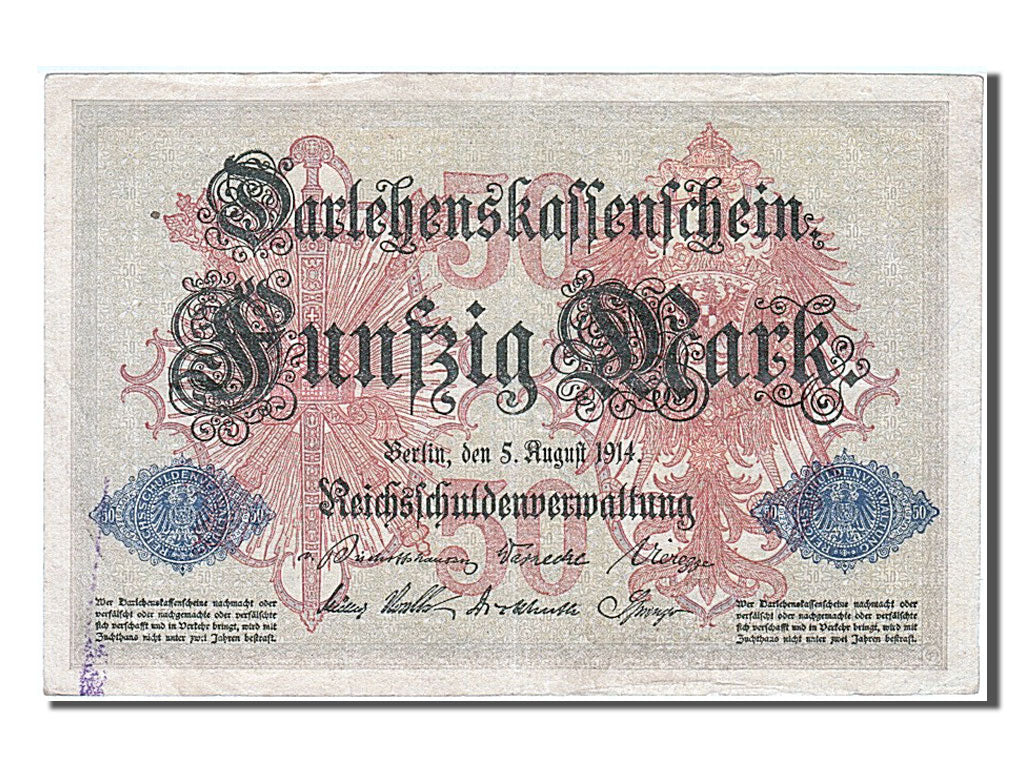 Banknot, Niemcy, 50 Mark, 1914, 1914-08-05, EF(40-45)