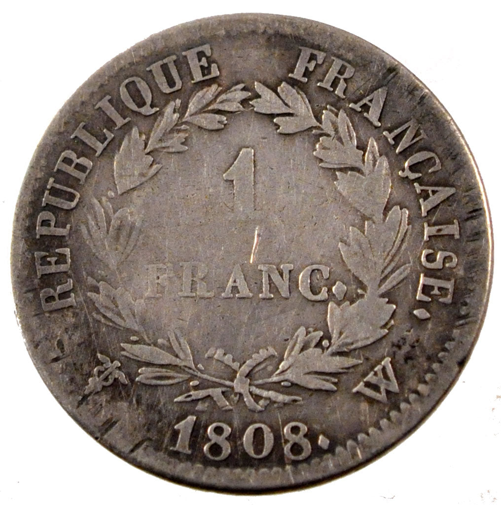 FRANCE, Napoléon I, Franc, 1808, Lille, KM #682.14, VF(20-25), Silver, Gadoury #