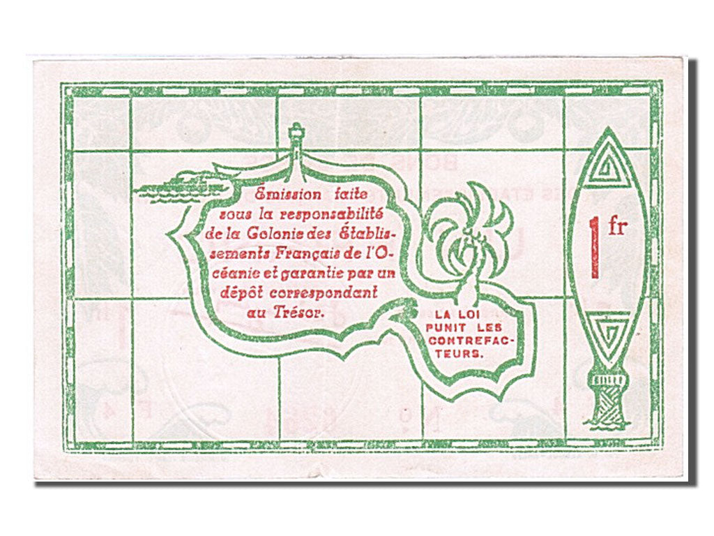 French Oceania, 1 Franc, 1943, KM #11a, AU(55-58), F4 0264