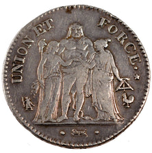 FRANCE, Union et Force, 5 Francs, 1798, Paris, KM #639.1, EF(40-45), Silver,...