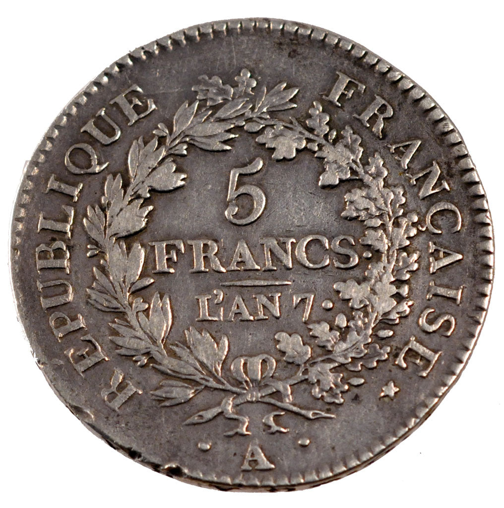 FRANCE, Union et Force, 5 Francs, 1798, Paris, KM #639.1, EF(40-45), Silver,...