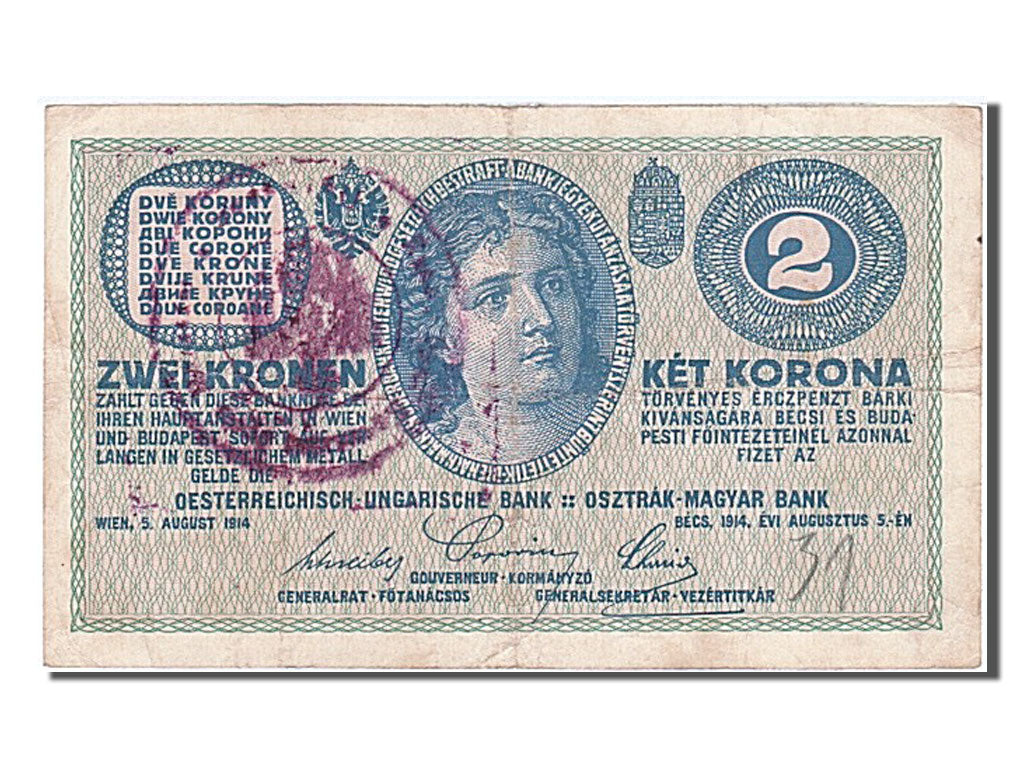 Austria, 2 Kronen, 1914, KM #17b, 1914-08-05, EF(40-45), C 548279