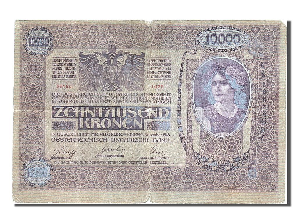 Austria, 10,000 Kronen, 1918, KM #65, 1918-11-02, VF(20-25), 59180 1029