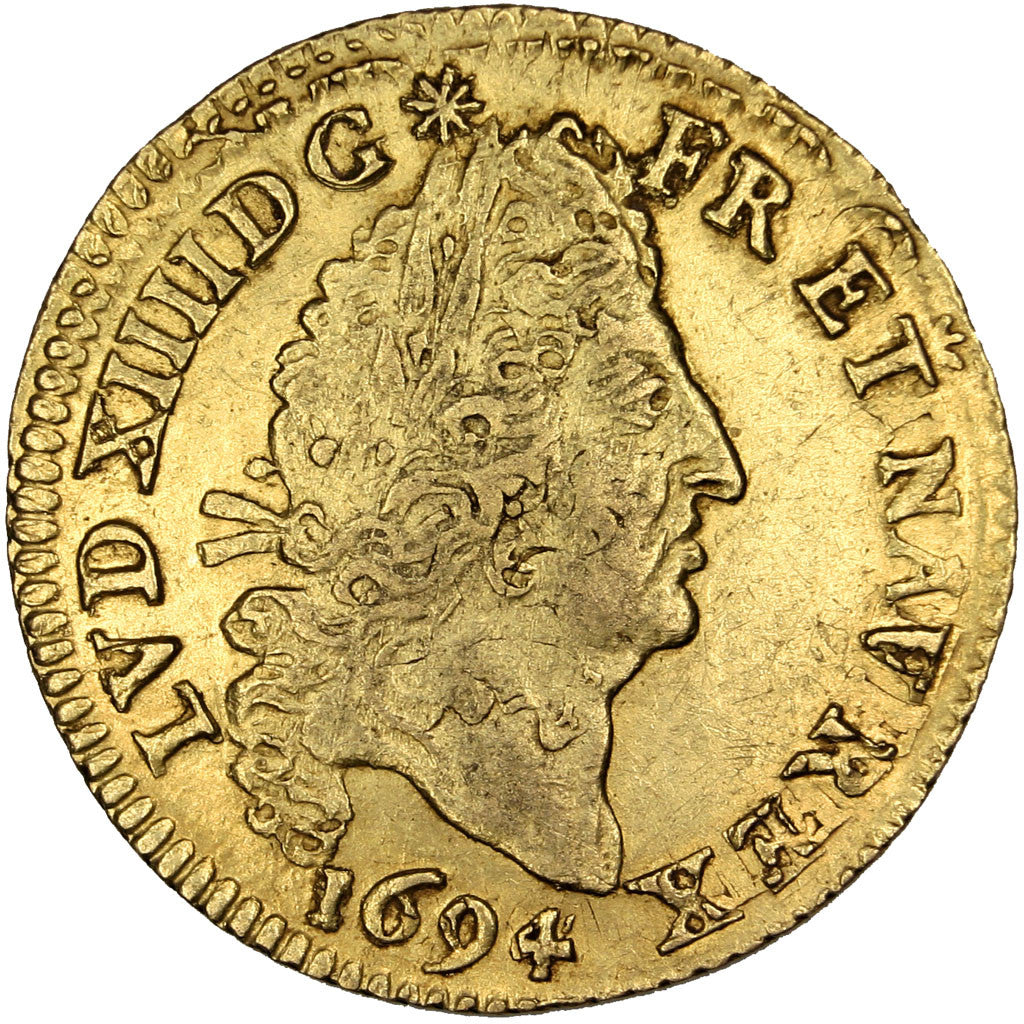 FRANCE, 1/2 Louis d'or aux 4 L, 1/2 Louis D'or, 1694, Paris, KM #301.1,...