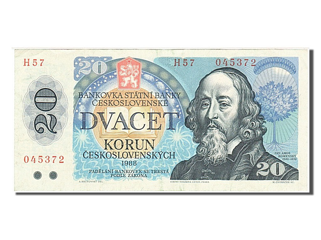 Czechoslovakia, 20 Korun, 1988, KM #95, UNC(63), H57 045372