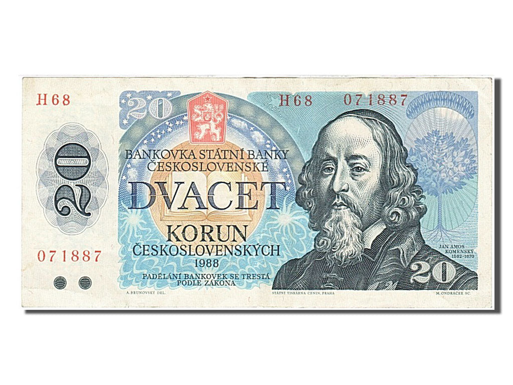 Czechoslovakia, 20 Korun, 1988, KM #95, AU(55-58), H68 071887