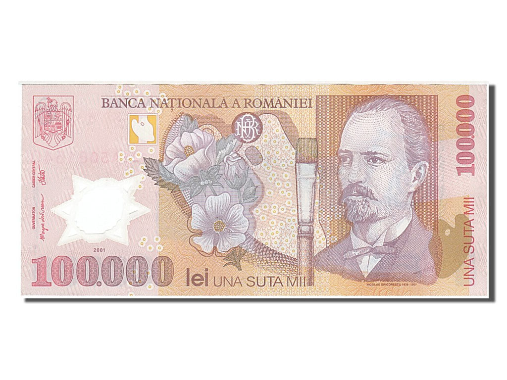 Romania, 100,000 Lei, 2001, KM #114a, AU(50-53), 026A5061540