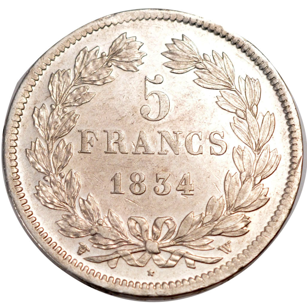 FRANCE, Louis-Philippe, 5 Francs, 1834, Lille, KM #749.13, AU(55-58), Silver,...
