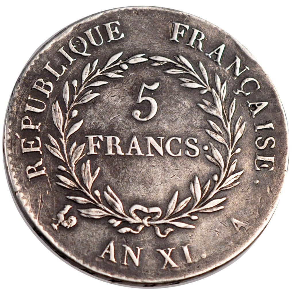 FRANCE, 5 Francs, 1802, Paris, EF(40-45), Silver, Gadoury #577, 24.86