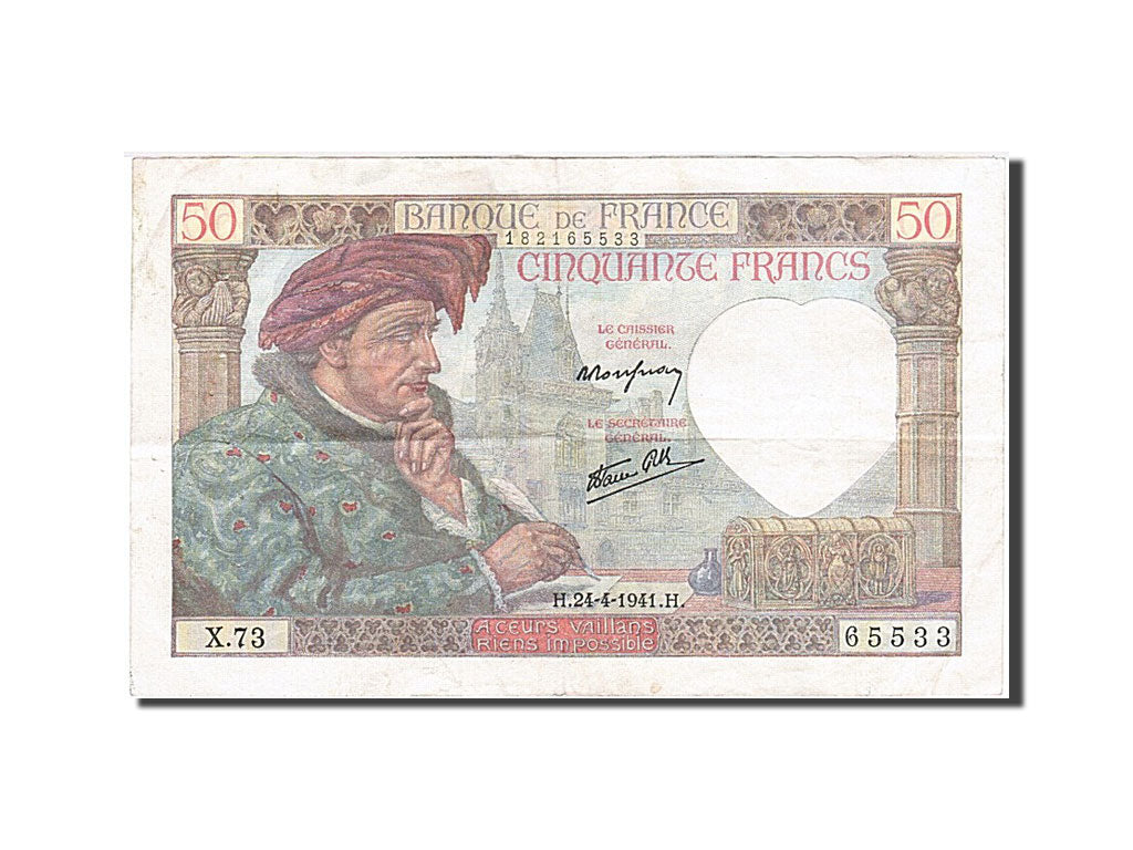 France, 50 Francs, 50 F 1940-1942 ''Jacques Coeur'', 1941, KM #93, 1941-04-24,..