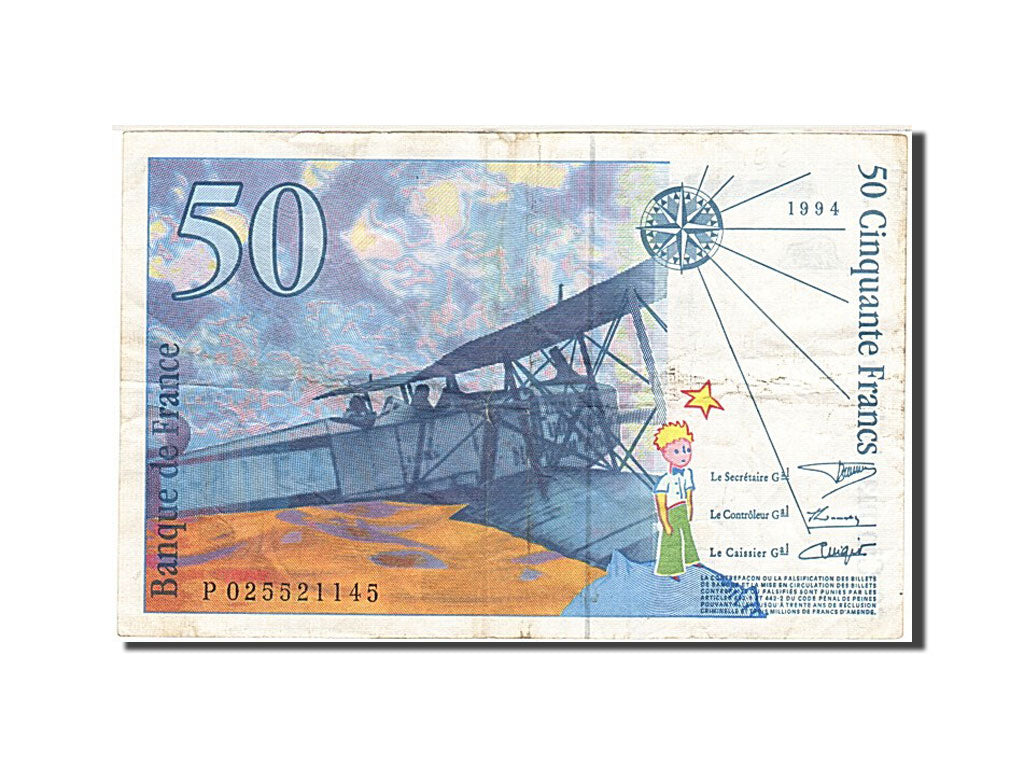 France, 50 Francs, 50 F 1992-1999 ''St Exupéry'', 1994, KM #157Aa, VF(20-25), P