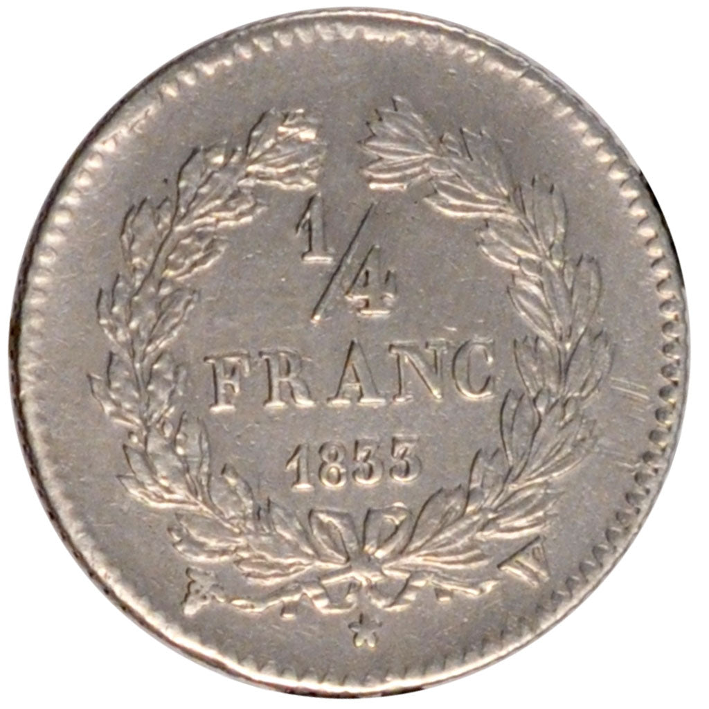 FRANCE, Louis-Philippe, 1/4 Franc, 1833, Lille, KM #740.13, AU(55-58), Silver,..