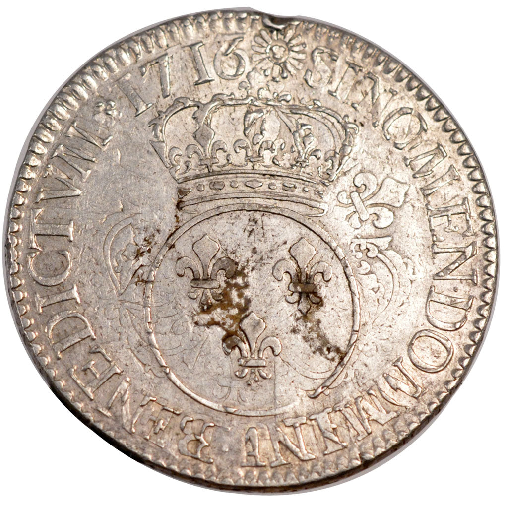 FRANCE, Écu Vertugadin, ECU, 1716, Paris, KM #414.1, EF(40-45), Silver, Gadoury