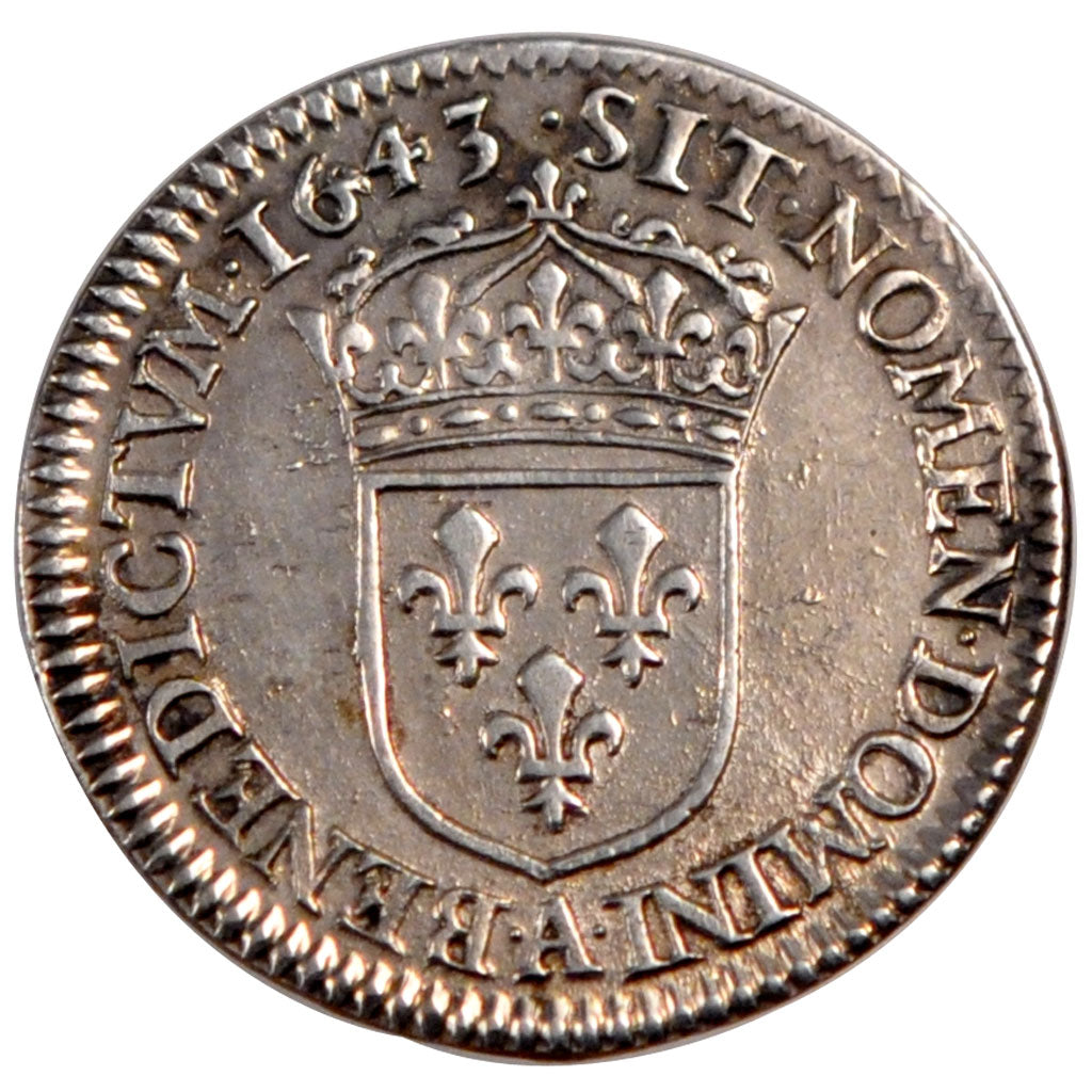 FRANCE, 1/12 Ecu, 1643, Paris, AU(50-53), Silver, Gadoury #46, 2.30