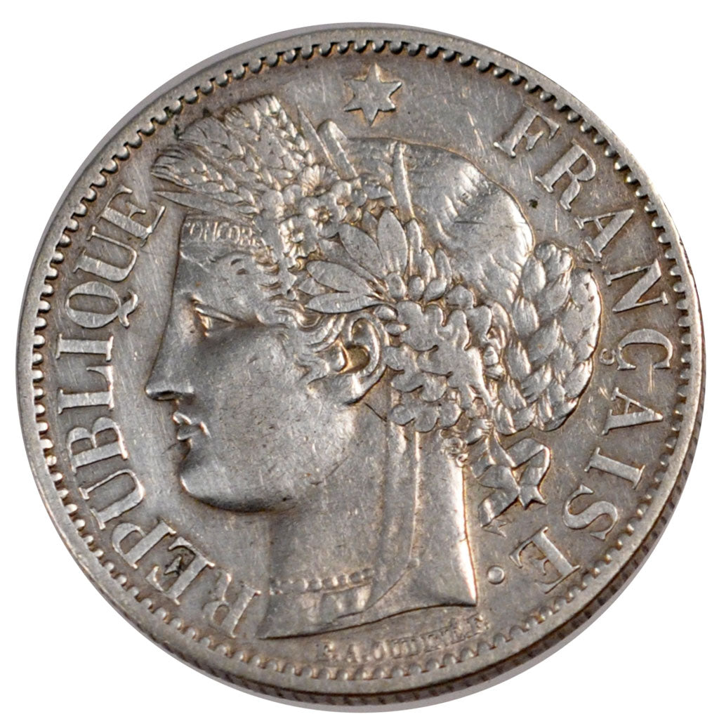 FRANCE, Cérès, 2 Francs, 1887, Paris, KM #817.1, AU(50-53), Silver, 27, Gadoury 