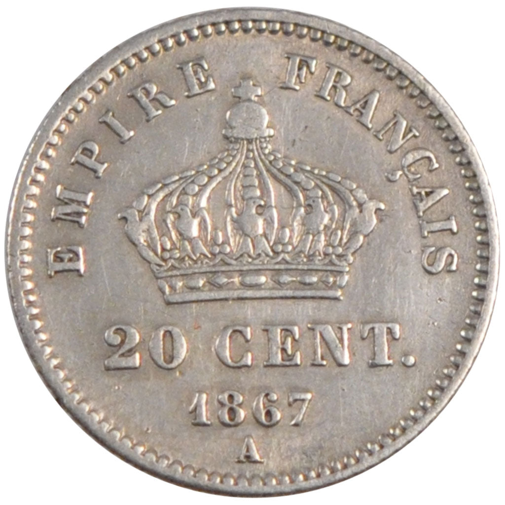FRANCE, Napoléon III, 20 Centimes, 1867, Paris, KM #808.1, EF(40-45), Silver, G.