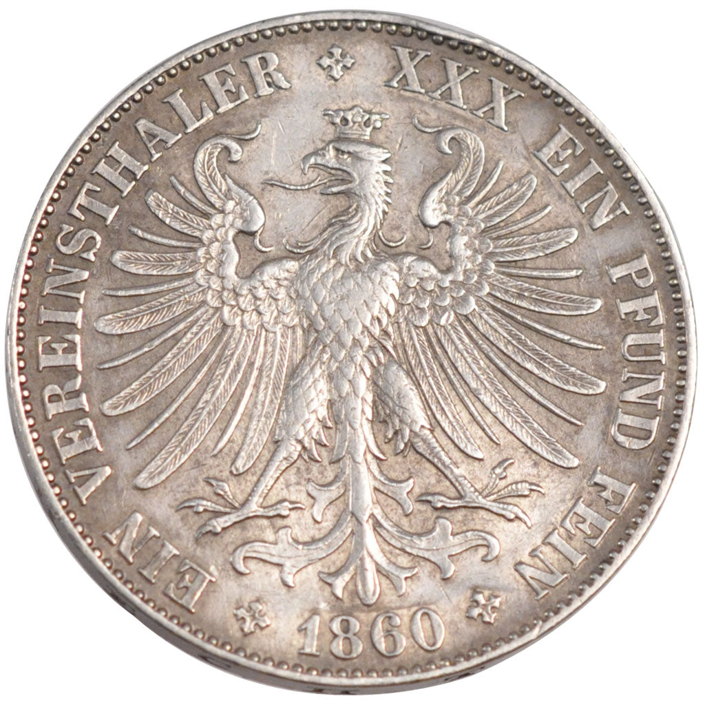 GERMAN STATES, Thaler, 1860, Frankfurt, KM #360, EF(40-45), Silver, 18.50