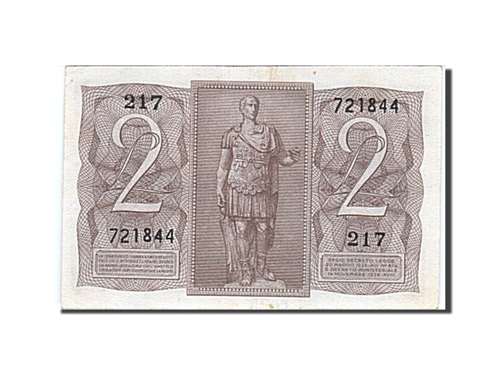 Italy, 2 Lire, 1939, KM #27, 1939-11-14, AU(55-58), 217 721844