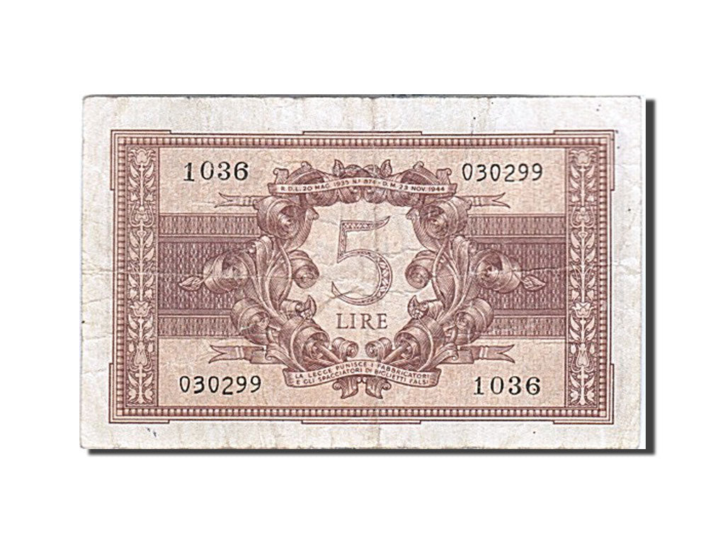 Banknote, Italy, 5 Lire, 1944, 1944-11-23, EF(40-45)