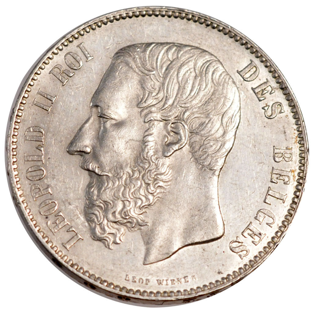 BELGIUM, 5 Francs, 5 Frank, 1876, KM #24, AU(55-58), Silver, 25.03