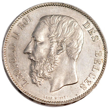 BELGIUM, 5 Francs, 5 Frank, 1876, KM #24, AU(55-58), Silver, 25.03