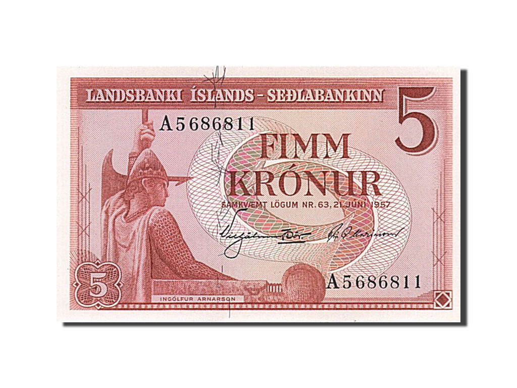 Banknote, Iceland, 5 Kronur, 1957, 1957-06-21, UNC(65-70)
