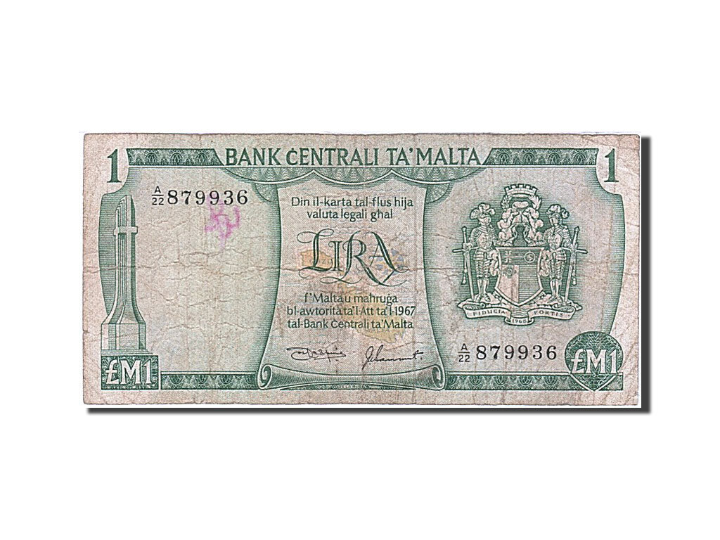 Malta, 1 Lira, 1967, KM #31a, VF(20-25), A/22 879936