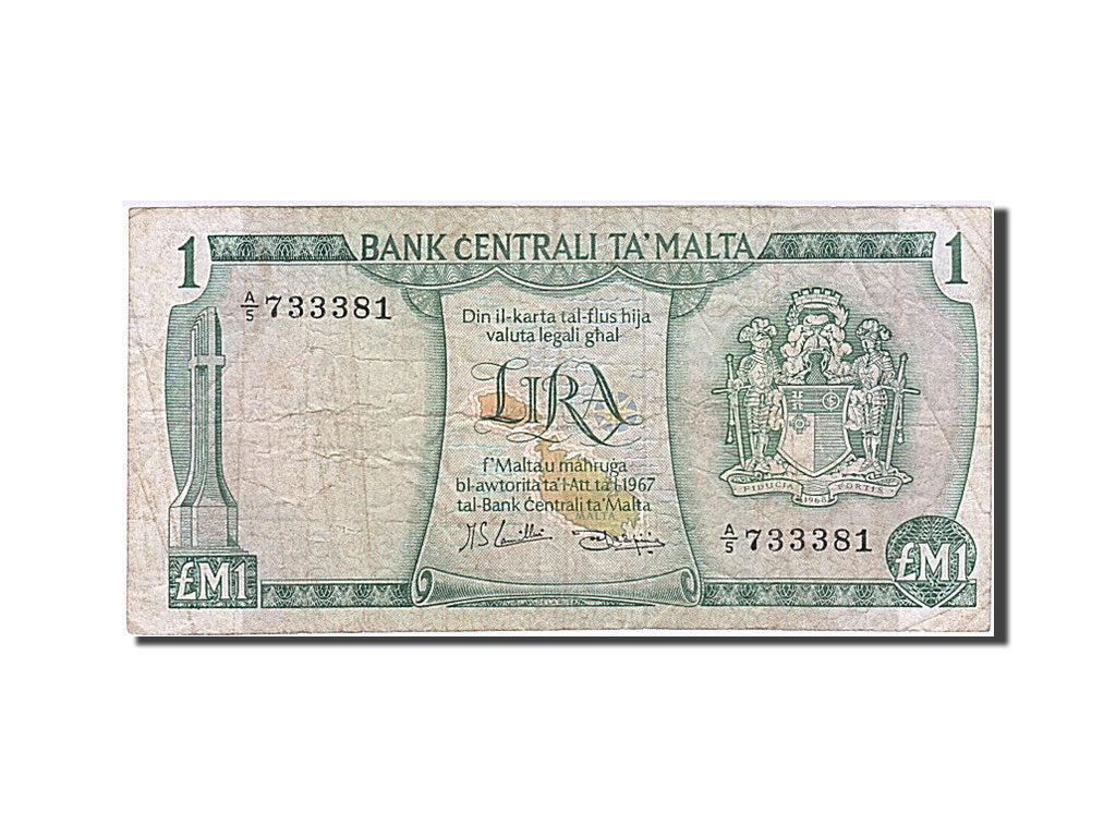 Banconote, Malta, 1 Lira, 1967, MB+