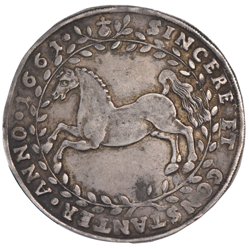 GERMAN STATES, Thaler, 1661, Clausthal, KM #211, AU(50-53), Silver, 28.69