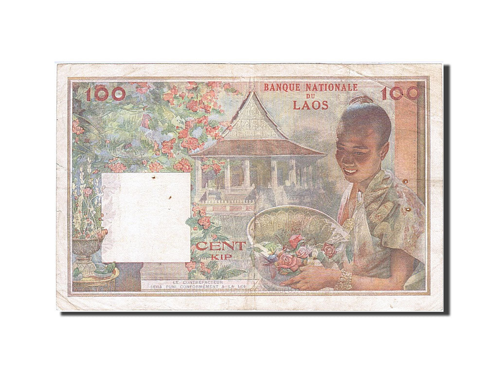 Lao, 100 Kip, 1957, KM #6a, EF(40-45), A.9