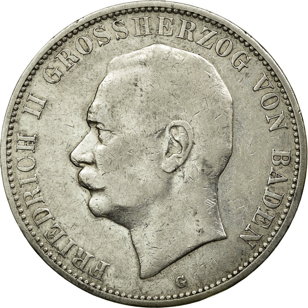 Moneta, Stati tedeschi, BADEN, Friedrich II, 5 Mark, 1908, Stuttgart, BB