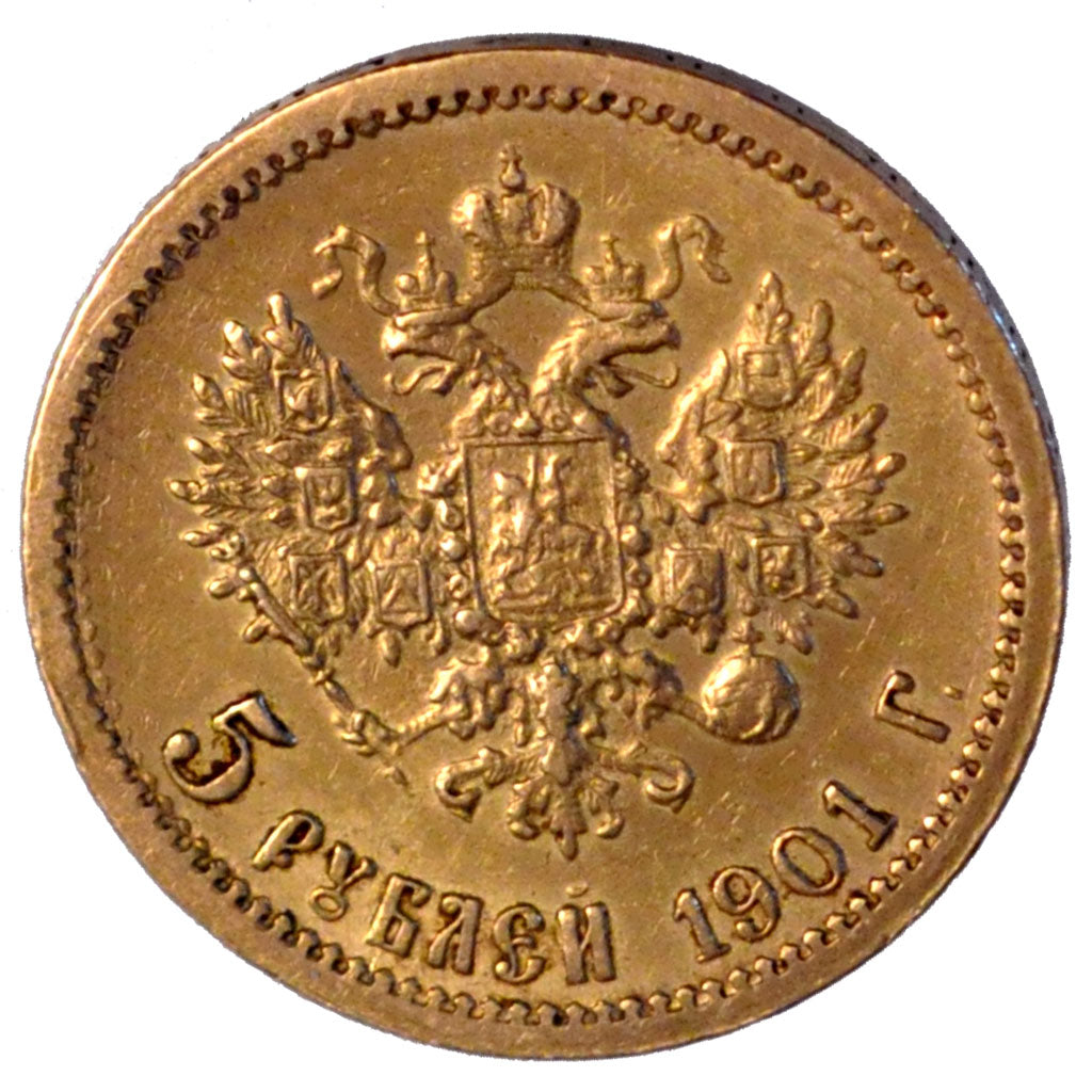 RUSSIA, 5 Roubles, 1901, St. Petersburg, KM #62, EF(40-45), Gold, 4.29