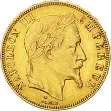 Moneda, Francia, Napoleon III, Napoléon III, 50 Francs, 1866, Paris, MBC+, Oro