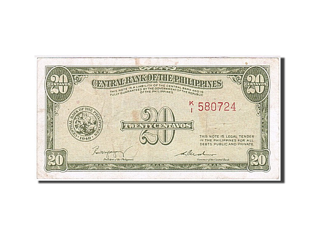 Philippines, 20 Centavos, 1949, KM #129a, AU(50-53), K/I 580724